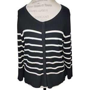 A. Giannetti Cardigan Womens Medium Black White Silk Blend Pearls Classic Preppy